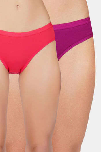 Buy Bleeding Heart Medium Rise Half Coverage Bikini Panty (Pack of 2) - Purple Magenta